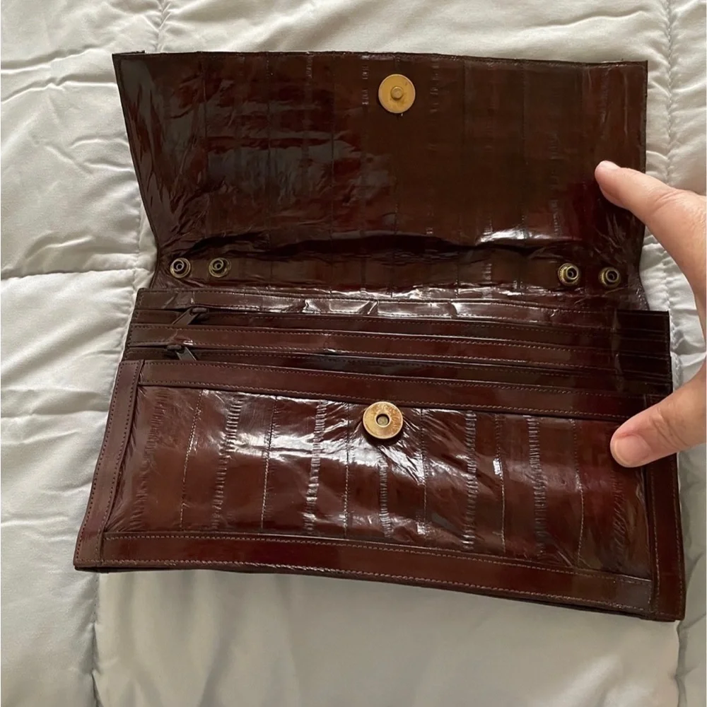 Vintage Eel Skin Clutch Purse in Dark Burgundy